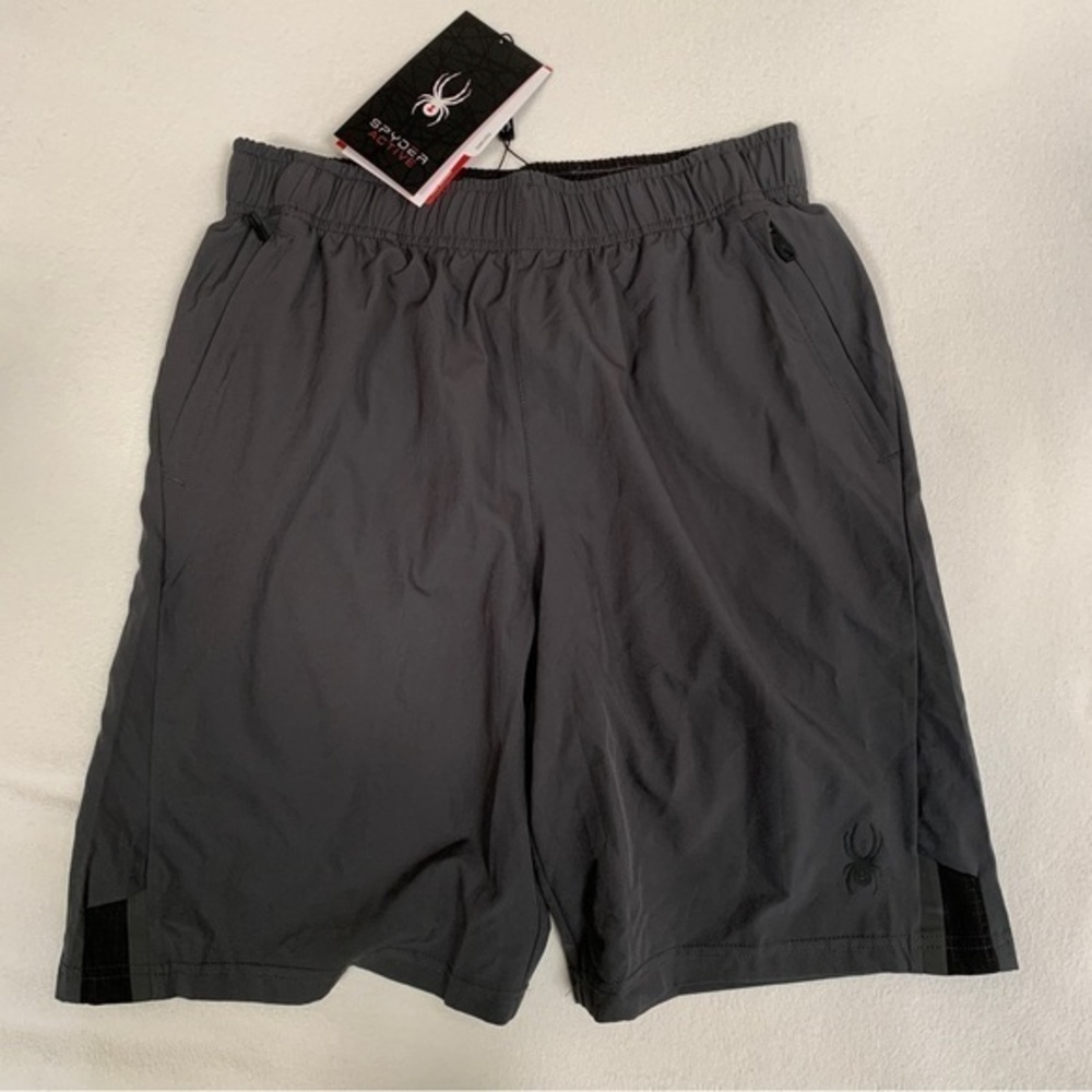 NWT SPYDER gray black shorts active gym quick dry elastic waist breathable mens